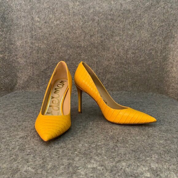 Sam Edelman Hazel Women’s Leather Dijon Yellow Heel Pointed Toe Pump Shoes - Picture 2 of 11